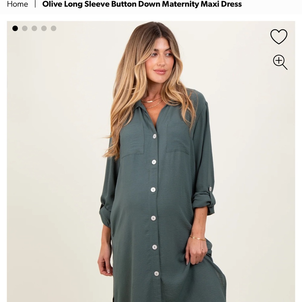 Pinkblush Button-Down Maternity Dress in Green, Small